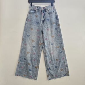 BDG | Light wash Blue Jeans Embroided Butterflies Wide Leg Pant Size 26